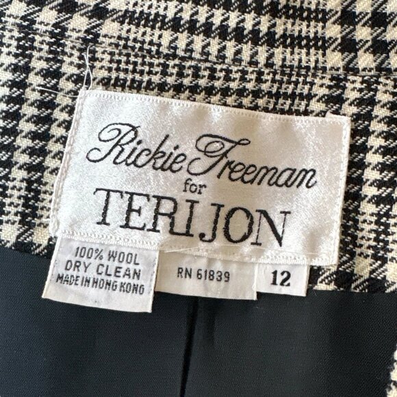 Rickie Freeman Teri Jon Wool Houndstooth Gingham Blazer Dress Black Gray Size 12 - Picture 11 of 12